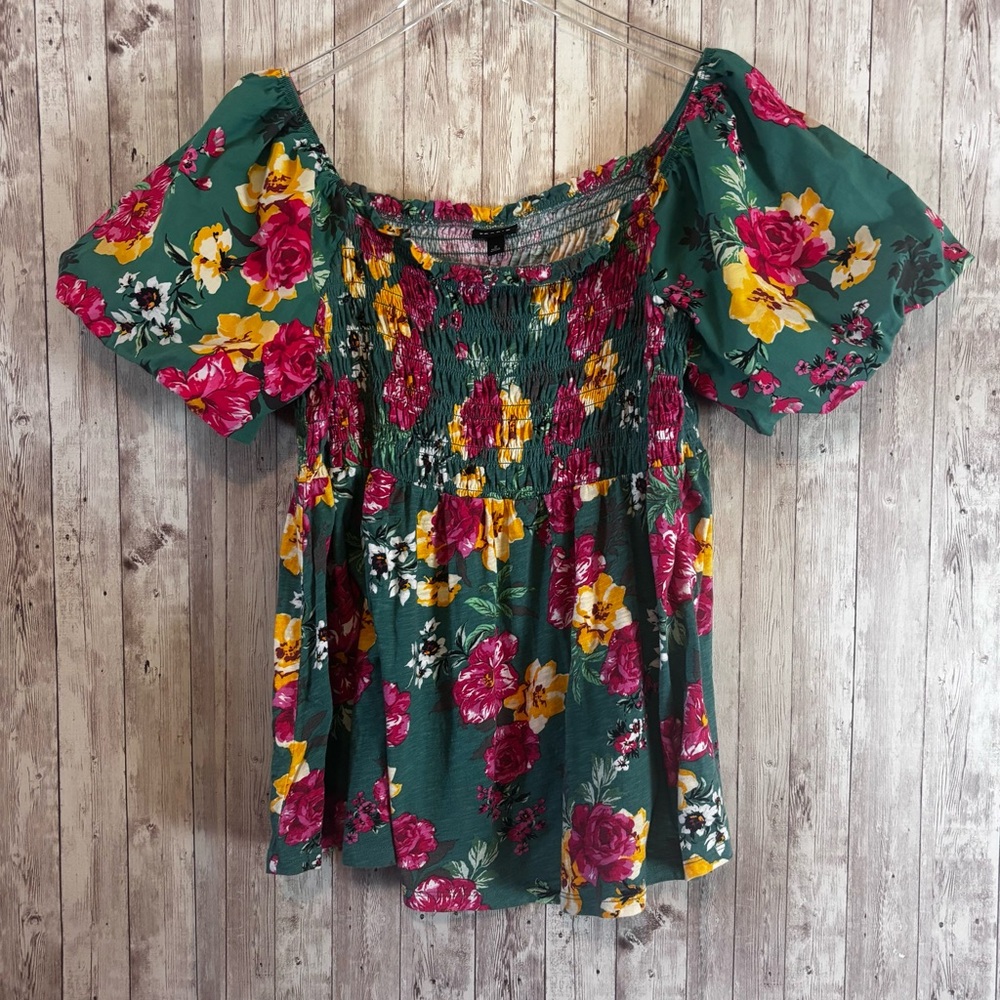 Torrid Floral Puff Sleeve Smocked Blouse - Picture 1 of 6